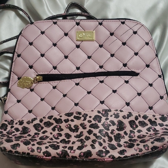 Betsey Johnson Handbags - Betsey Johnson Pink Quilted Backpack with Leopard Print